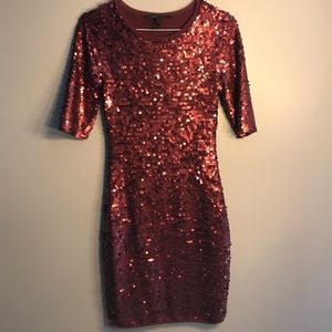Sequin, wine, BCBGMAXARIA cocktail dress.